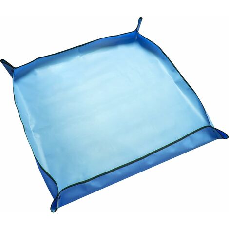 100 x 100 cm tappetino per invasare piante, portatile per interni quadrato ordinato vassoio per invasatura pieghevole telo per trapianto di piante telo impermeabile per invasatura (blu)