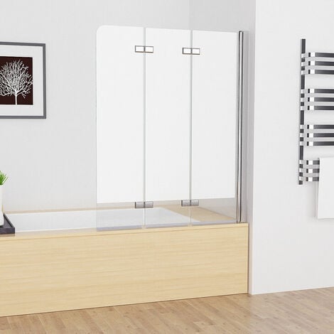 100 x 140cm Badewannen 3-teilig Faltwand Aufsatz 180Â° Duschwand Duschabtrennung 6mm Nano Glas DAY-3D