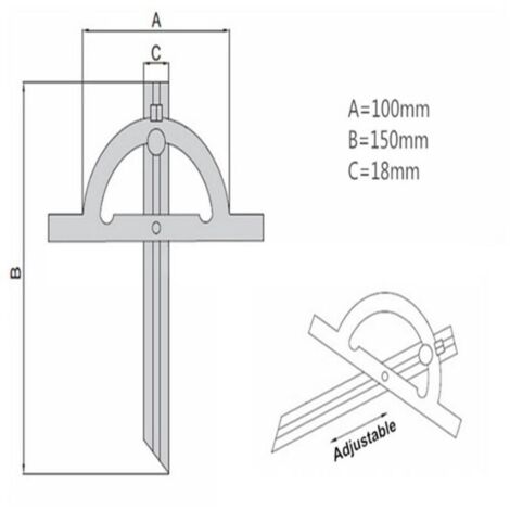 (100 x 150 mm, 10–170°) Verstellbarer Winkelmesser aus Edelstahl mit verschiebbarem Winkelmesser