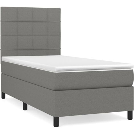 100 x 200 cm Lit adulte 1 personne - Lit à sommier tapissier avec matelas Gris foncé 100x200cm Tissu - élégant chambre40721