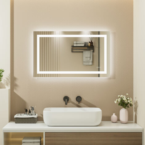 100 x 60 cm Badezimmerspiegel mit Touch Steuerung, 3 Lichtfarben Dimmbar, Antibeschlag, IP64 Wasserdicht