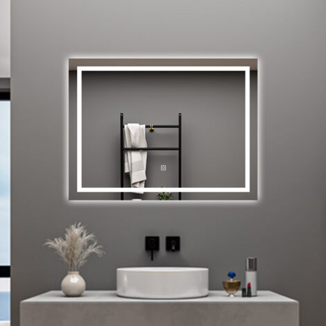 100 X 60 CM SPECCHIO DA BAGNO RETTANGOLARE A LED SPECCHIO DA TOELETTA SPECCHIO DA PARETE, LUCE BIANCA 6000K, ANTI-FOG, TOUCH