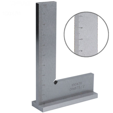 100 x 70mm 90° Carpenter's Square, Steel Cap Square with Base and Scale DIN 875, with Stop, Carpenter's Square, for Precision Woodworking
