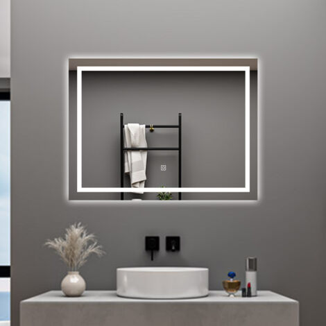 100 X 80 CM SPECCHIO DA BAGNO RETTANGOLARE A LED SPECCHIO DA TOELETTA SPECCHIO DA PARETE, LUCE BIANCA 6000K, ANTI-FOG, TOUCH