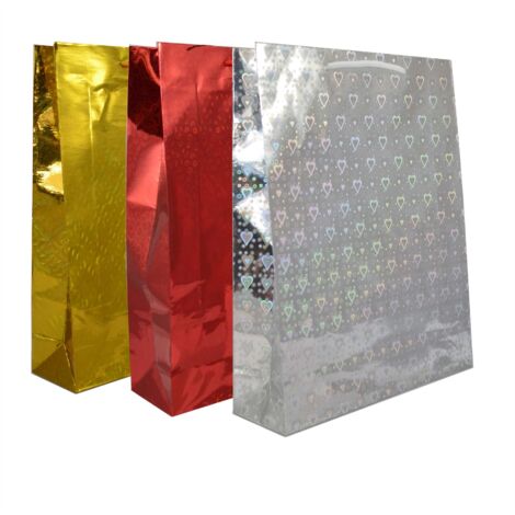 100 x Assorted Colours Holographic Gift Bag Small Christmas Birthday Present