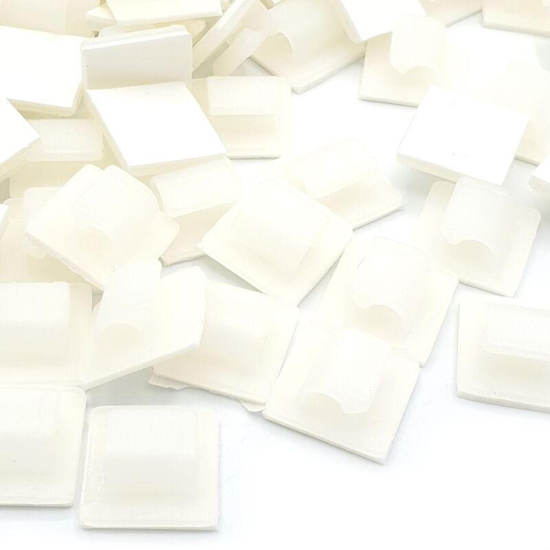 100 x Nylon Self Adhesive Cable Clips 16x16mm White