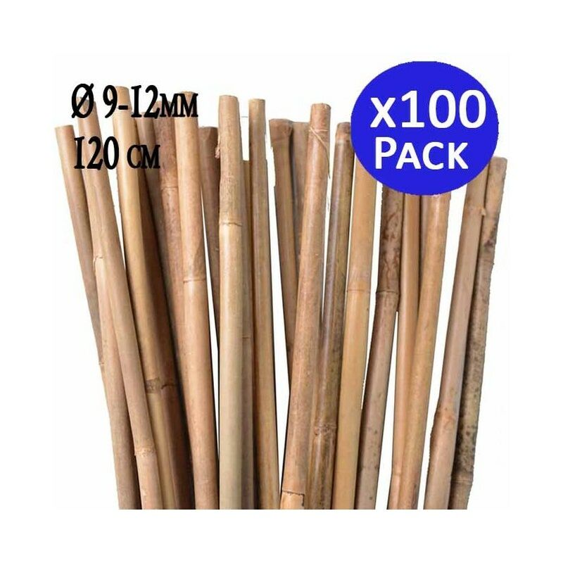 100 x Tuteur en Bambou 120 cm, 9-12 mm. Baguettes de bambou, canne de bambou écologique pour soutenir les arbres