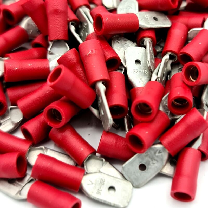 100 x Red 0.5-1.5mm2 Pre-Insulated Male Push-On Crimp Tab Terminals