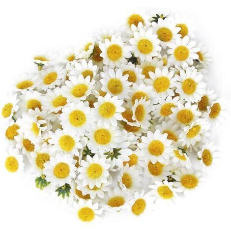 100 X Têtes De Tournesol En Plastique Artificiel Réalistes, Accessoires De Décoration Pour La Maison Et La Fête, (Blanc)