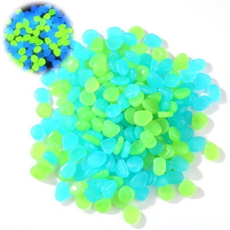 1000 guijarros artificiales luminosos para jardín, acuario, acera, piscina, entrada de vehículos, césped, terraza (azul y verde)