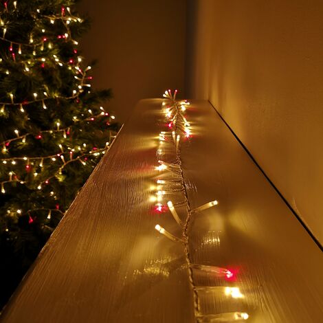 1000 LED 25m Indoor Outdoor Christmas Multi Function Mains Operated String Lights with Timer & Clear Cable in Red & Vintage Gold
