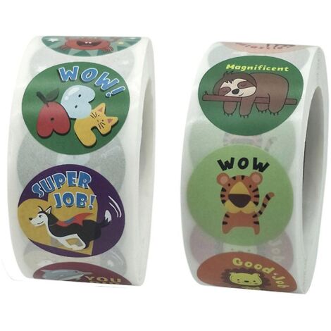 1000 mini autocollants de récompense animaux - 8 modèles pour enfants et enseignants (1 diamètre, styles 3 et 4)