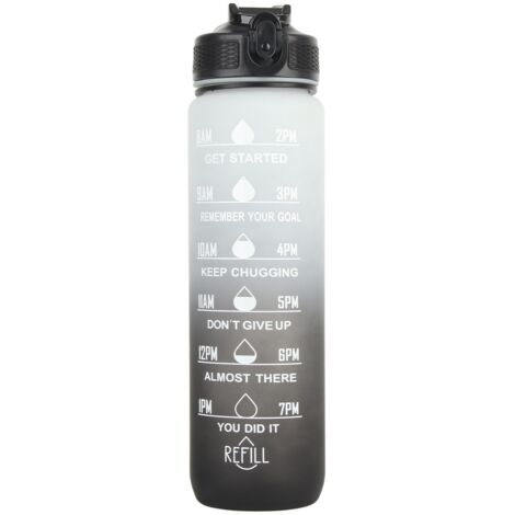1000-ml-Plastikwasserflasche mit Strohhalm, große Größe und Zeitskala, mattiertes Farbverlaufsdesign