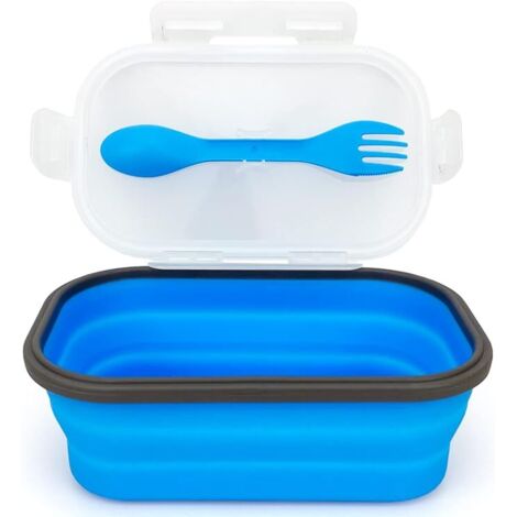 1000 ml Silikon-Bento-Box, zusammenklappbarer Frischhaltebehälter mit Deckel und Löffelgabel, 2-in-1-Camping-Lebensmittelbehälter, Lebensmittelbehälter, Lebensmittelbehälter