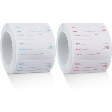 1000 rollos de etiquetas disolubles para alimentos, etiquetas para conservas, pegatinas extraíbles para el hogar o el restaurante, giratorias, rojas y azules, 25 x 50 mm