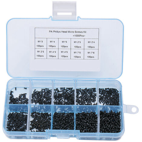 1000-teiliges Mikro-Reparaturschrauben-Set aus Kohlenstoffstahl M1, M1.2, M1.4, M1.7 selbstschneidend für Elektronik