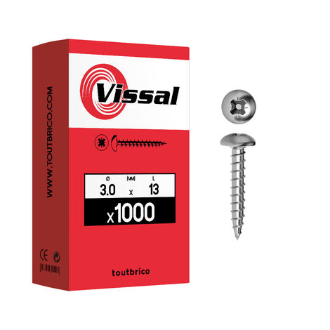 1000 vis agglo 3 X 13mm tête ronde pozidriv zingué - Vissal