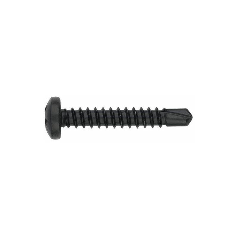 Vis auto-perceuses filetées à tôle et pvc - Tête bombée - Empreinte Phillips - Zinguée Noire 4,8 x 25 - Boite de 500