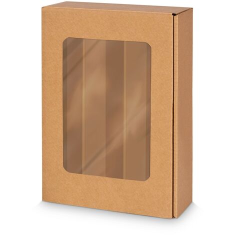 1000 x Präsentkarton für 3 Flaschen 360x250x90 mm Kraftpapier Fenster Natur
