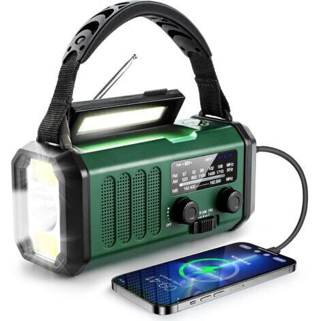10.000 mAh Notfall-Kurbelradio, NOAA-Wetterradio mit AM/FM und Solar, wiederaufladbare Batterie, Taschenlampe und Leselampe, SOS-Alarm, Kompass, Telefonladegerät