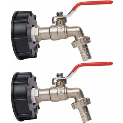 1000L Tankhahn Regenwassersammelhahn, IBC Wassertankadapter 1/2quot Doppelter Regenwassersammelhahn, Messinghahn aus PP 60mm Grobgewinde (2 Stück)