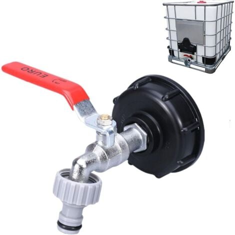 SJQKA 1000L-Wassertankhahn mit Gartenschlauch-Wasserhahnadapter, IBC-Wasserhahnanschluss S60X6, Regensammler-Gartenhahn (1/2-Zoll-Kunststoffadapter)