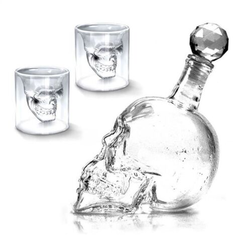 1000ML Bouteille Verre Alcool Vide Skull avec 2 pcs verres 73ML