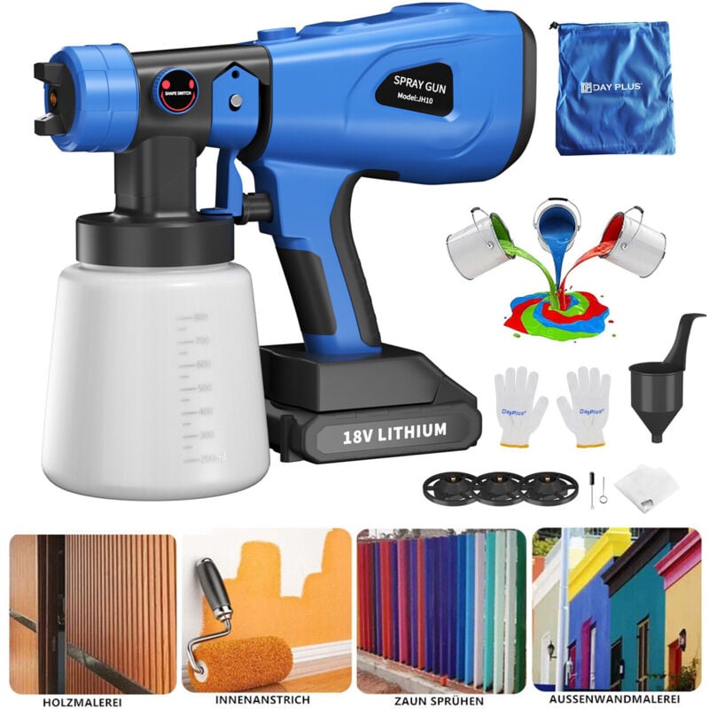 Dayplus - 1000ml système de peinture pistolet pulvérisateur de peinture murale avec accessoires batteries