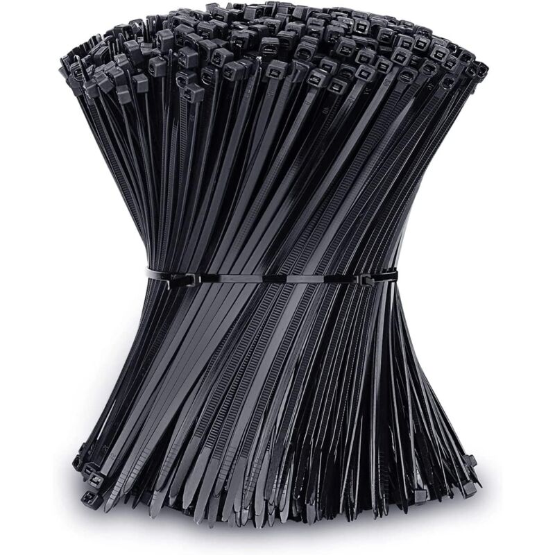 1000pcs 18kg Black Pull Resistant Cable Ties for Indoor and Outdoor Use - 200 x 3.6mm