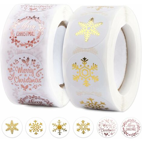 1000PCS Christmas Sticker Labels Roll Snowflake Sticker Merry Christmas DIY Christmas Home Decoration Gift Envelope Greeting Cards Scrapbooking Pattern for Christmas (Pink and Gold)