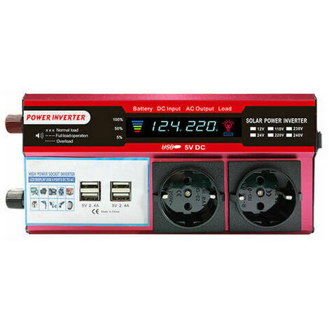 1000W High Efficiency Solar Inverter Modified Sine Wave Inverter Home Car Rv Solar Power Inverter with LCD Display, Red