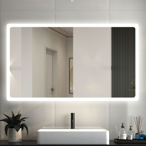 1000X600 Rectangular Bathroom Mirror with 3 Colours Dimmable LED Lights,Wall Mounted,IP44 + Double bond Bluetooth + Shaver socket + Demister + Blackout memory