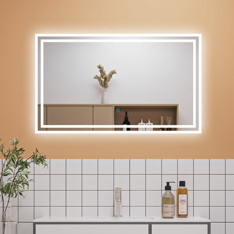 1000x600mm Bathroom Mirror with LED Lights, Anti Fog Touch Sensor Vanity Wall Mounted Frameless Vertical or Horizontal IP44 Rated Waterproof Dustproof