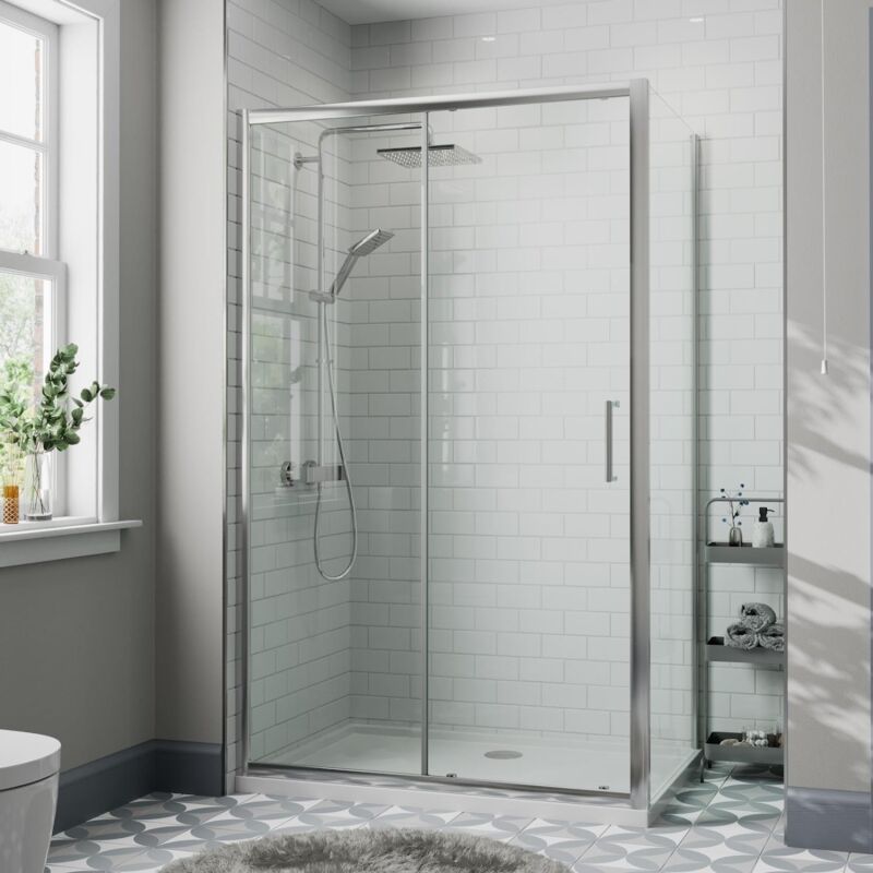 1000 x 760mm Sliding Shower Door & Side Panel Enclosure 8mm Framed Tray & Waste