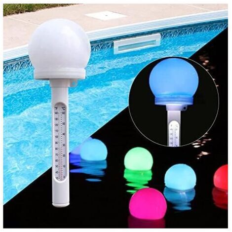 (100×100×260) Schwimmendes Poolthermometer, solarbetriebenes Teichthermometer mit farbwechselnder LED-Beleuchtung, gut ablesbar