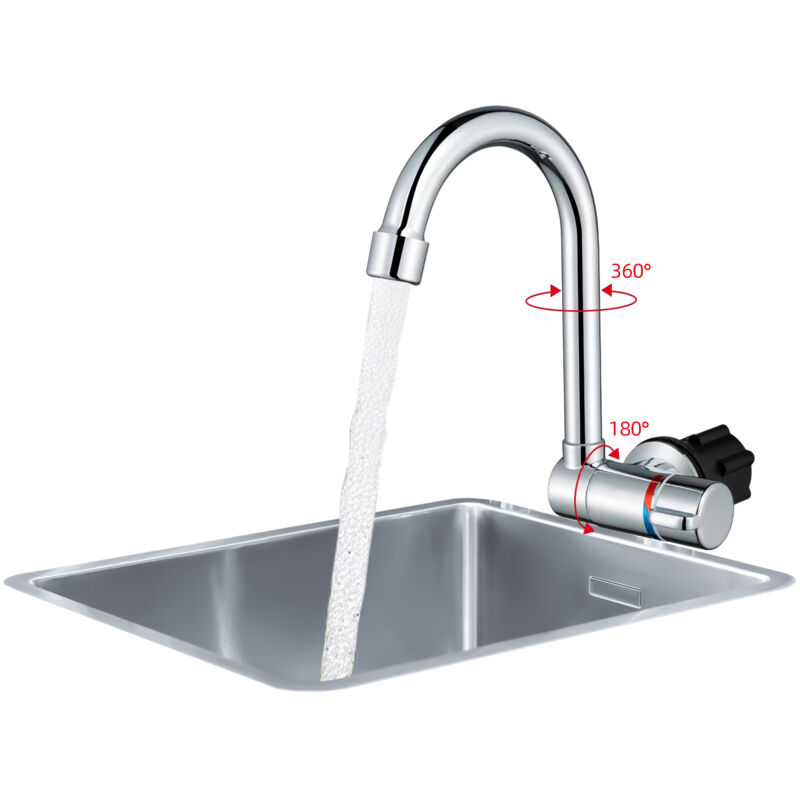 Decdeal - 1002 Évier de cuisine rv pliable chaud et froid, robinet G1/2, pièce en céramique, noyau de valve en cuivre, évier de yacht rv rotatif à