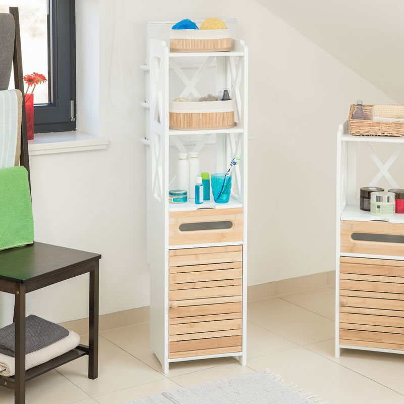 Stretto Armadio Multiuso per Bagno e Cucina per Nicchie Bianco Relaxdays 10020975 Mobile a Colonna Alto con 6 Mensole