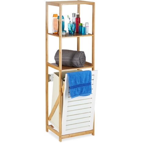 Mobile Colonna Bagno Con Portabiancheria.10022210 Scaffale A Colonna Per Il Bagno Con Cestino Portabiancheria Bambu 3 Ripiani Hxlxp 130 X 37 X 33 Cm Marrone 2100222102592