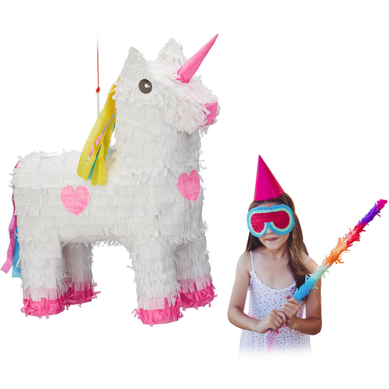 10022562 Pignatta Unicorno da Riempire, per Feste di Compleanno Bambini, HxLxP: 47 x 43 x 13 cm, Bianco-Rosa