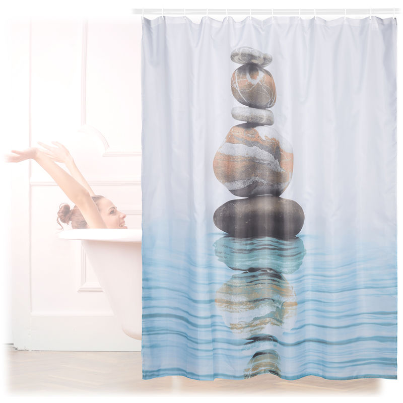 Tenda Doccia Su Vasca Da Bagno.10022613 Tenda Da Doccia Vasca Da Bagno Stampa Pietre Su Acqua Poliestere Lavabile Anti Muffa 180x180 Cm Blu 6100226136788