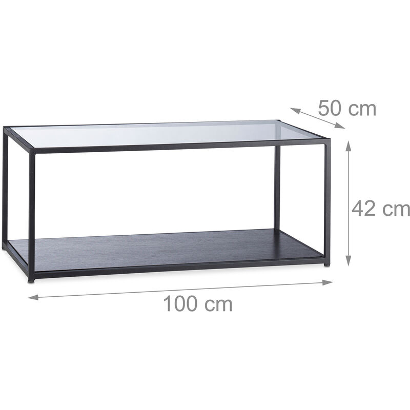 Ripiano in Vetro Tavolo da Salotto Relaxdays Tavolino da Divano Rettangolare 42x100x50 cm Struttura in Metallo Nero