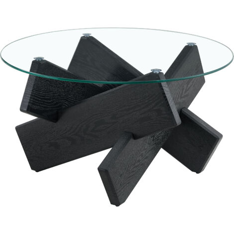 1005035cm Couchtisch, Hochglanz Sofatisch, Wohnzimmertisch mit Schubladen, Kaffeetisch mit LED-Licht, Glasplatte, Schwarz