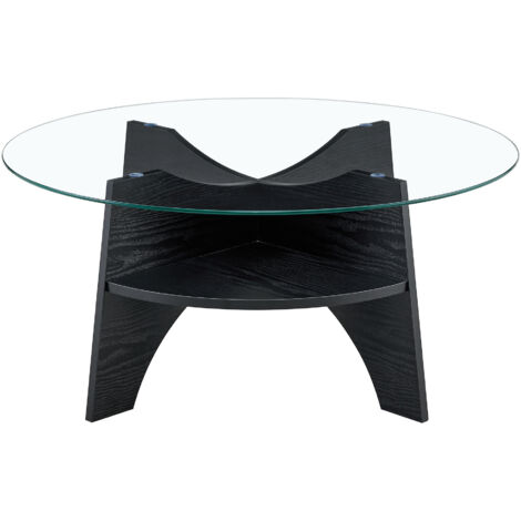 1005035cm Couchtisch mit LED-Licht, sofatisch mit 2 Schubladen, Wohnzimmertisch aus Glas, Teetisch doppelschichtiges Design, Offener Stauraum, Wohnzimmer Beistelltisch, Schwarz