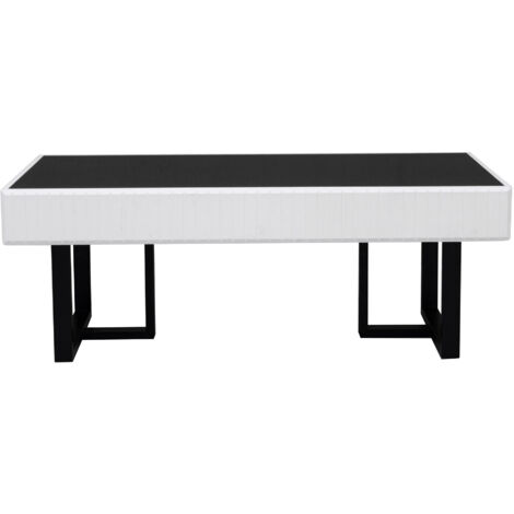 1005035cm Teetisch mit LED, Wohnzimmer Couchtisch, Sofatisch mit 2 Schubladen, Kaffeetisch mit Gesamttragfähigkeit von 60kg, Weißer Wohnzimmertisch mit viel Stauraum