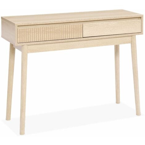 SWEEEK 100cm console table with grooved wooden detail, Linear, Natural, 100x30x75 cm