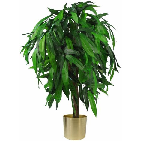100cm Leaf Design UK Artificial Realistic Mango Plant / Tree Green Gold