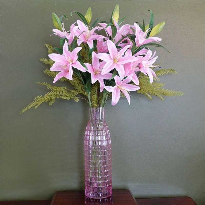 Leaf - 100cm Pink Lily and Fern Display Glass Vase