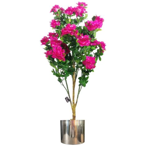 100cm Premium Artificial Azalea Pink Flowers Potted Plant with Silver Metal Planter