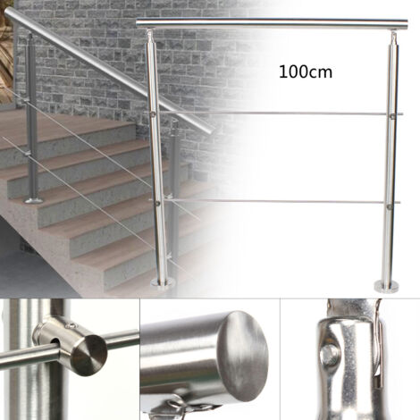 100cm Stainless Steel Handrail Outdoor Garden Steps Rail Grab Rail 2 Cross Bar