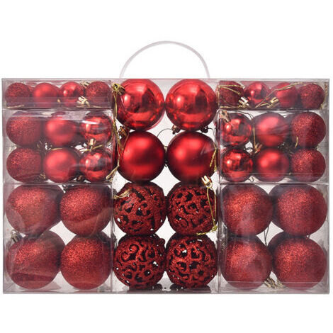 100er-Pack robuste Kunststoff-Weihnachtskugeln Weihnachtsdekoration für Innen und Außen Dekoration für Weihnachtsbaum rot